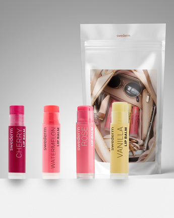 Zestaw 4 balsamów do ust – Rose, Cherry, Vanilla, Watermelon